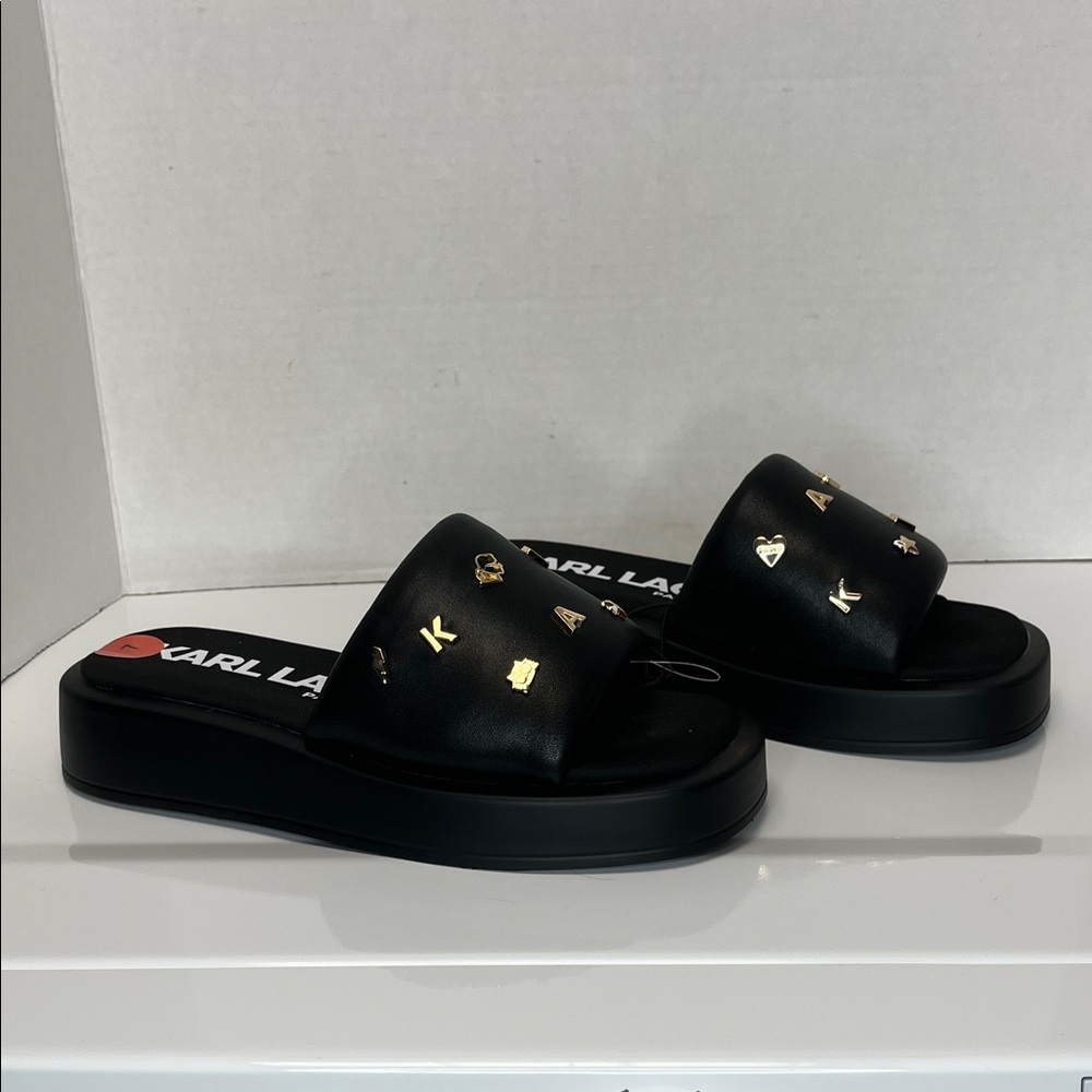 Karl Lagerfeld Black Sandals with Gold Accents